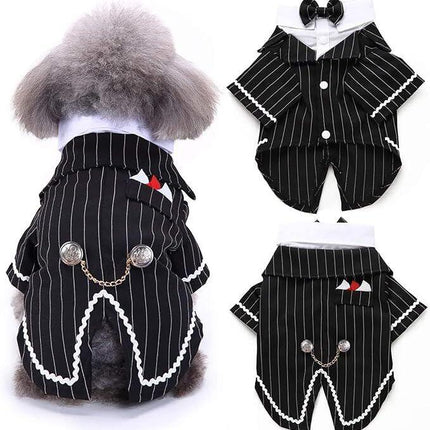 pet products Dog Cat Tuxedo Suit with Bow Tie - Formal Black & White Striped Pet Costume Shirt, Elegant Wedding Outfit Birthday Party Attire for Maltese Dachshund Yorkie Puppies Shih Tzu Small Medium Dogs and cats.
