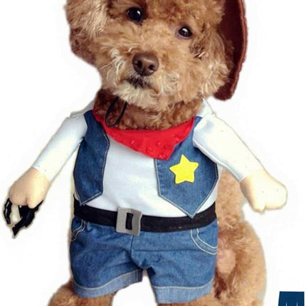 pet products Small Dog Cowboy Costume with Hat 2pcs Funny Halloween Chucky Costumes Cool West Cowboy Uniform Puppy Denim Overalls Western Cosplay Sheriff Outfits Cat Apparel.