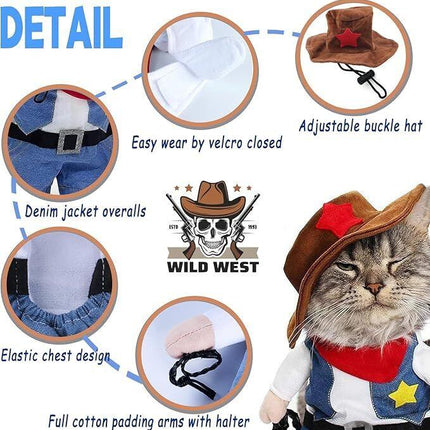 pet products Small Dog Cowboy Costume with Hat 2pcs Funny Halloween Chucky Costumes Cool West Cowboy Uniform Puppy Denim Overalls Western Cosplay Sheriff Outfits Cat Apparel.