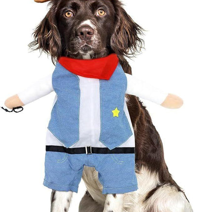 pet products Small Dog Cowboy Costume with Hat 2pcs Funny Halloween Chucky Costumes Cool West Cowboy Uniform Puppy Denim Overalls Western Cosplay Sheriff Outfits Cat Apparel.