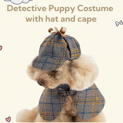 pet products Dog Costume-Cute Detective Pet Clothes Set Halloween Cosplay Party Outfit Winter Fashion Cape Cloak Hat for Small Medium Dog & Cat Kitten.