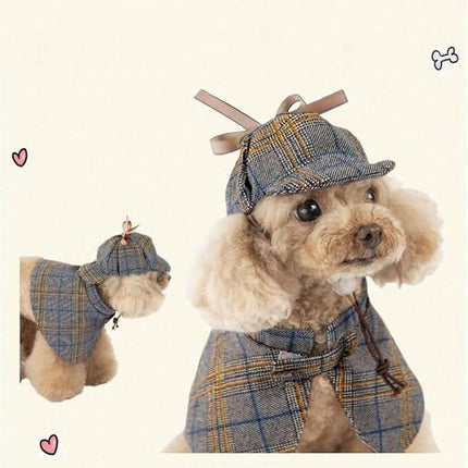 pet products Dog Costume-Cute Detective Pet Clothes Set Halloween Cosplay Party Outfit Winter Fashion Cape Cloak Hat for Small Medium Dog & Cat Kitten.