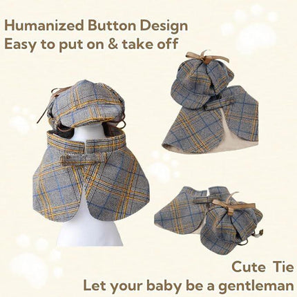pet products Dog Costume-Cute Detective Pet Clothes Set Halloween Cosplay Party Outfit Winter Fashion Cape Cloak Hat for Small Medium Dog & Cat Kitten.