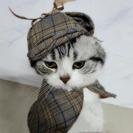 pet products Dog Costume-Cute Detective Pet Clothes Set Halloween Cosplay Party Outfit Winter Fashion Cape Cloak Hat for Small Medium Dog & Cat Kitten.