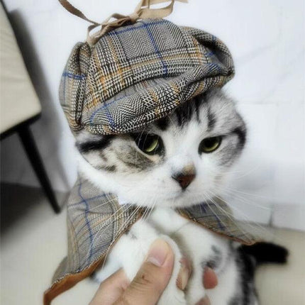 Pet products Dog Costume-Cute Detective Pet Clothes Set Halloween Cosplay Party Outfit Winter Fashion Cape Cloak Hat for Small Medium Dog & Cat Kitten.