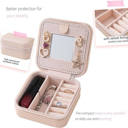 Pink Travel Jewelry Box with Mirror: Compact, Organised Storage for Rings, Necklaces & Earrings, Ideal for Aussies.
