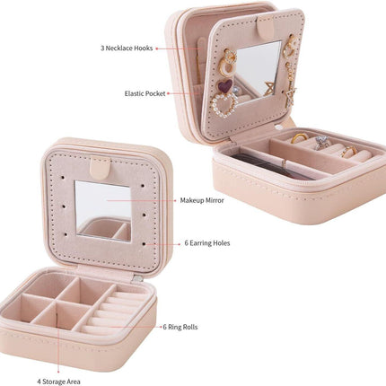 Pink Travel Jewelry Box with Mirror: Compact, Organised Storage for Rings, Necklaces & Earrings, Ideal for Aussies.