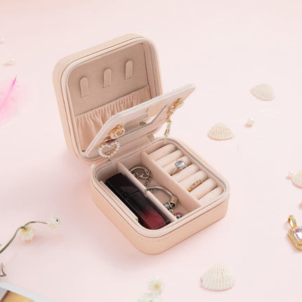Pink Travel Jewelry Box with Mirror: Compact, Organised Storage for Rings, Necklaces & Earrings, Ideal for Aussies.