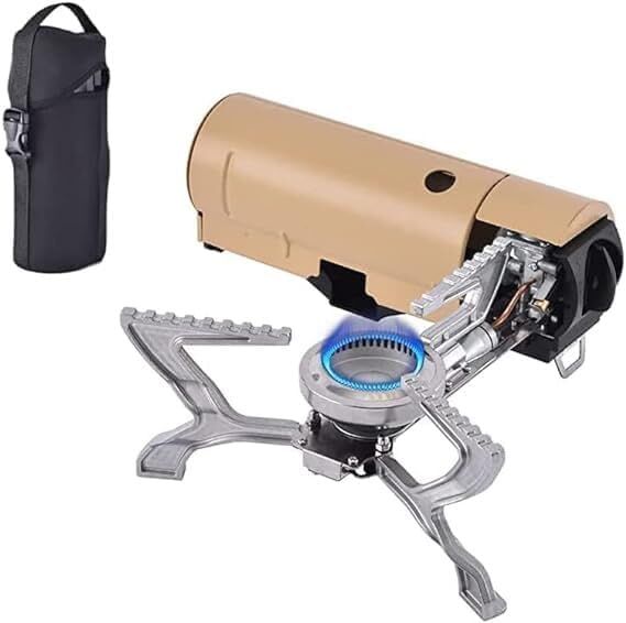 2500W Portable Camping Stove Foldable Butane Stove Indoor/Outdoor Cooking Suitable for Picnic, Backpacking Hiking, Adventure, Home, Travel, Outdoor Patio, RV Trip (Khaki).