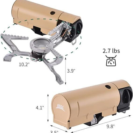 2500W Portable Camping Stove Foldable Butane Stove Indoor/Outdoor Cooking Suitable for Picnic, Backpacking Hiking, Adventure, Home, Travel, Outdoor Patio, RV Trip (Khaki).