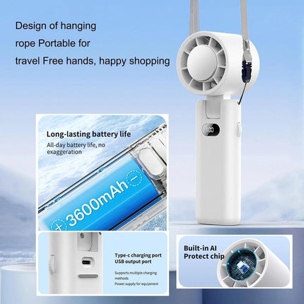 Portable Handheld Turbo Fan with Cooling Tech, Digital Display, 100-Speed Control, Rechargeable 4-in-1 Personal Fan for Travel, Outdoor, Office (White).