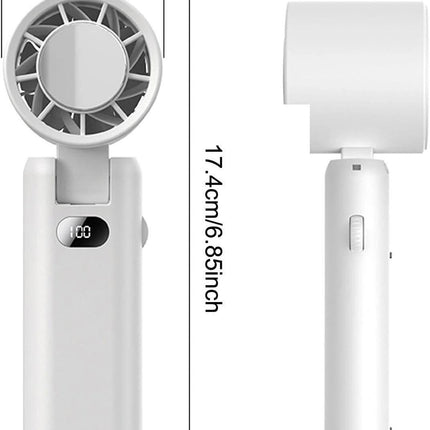 Portable Handheld Turbo Fan with Cooling Tech, Digital Display, 100-Speed Control, Rechargeable 4-in-1 Personal Fan for Travel, Outdoor, Office (White).