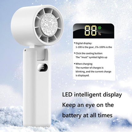 Portable Handheld Turbo Fan with Cooling Tech, Digital Display, 100-Speed Control, Rechargeable 4-in-1 Personal Fan for Travel, Outdoor, Office (White).