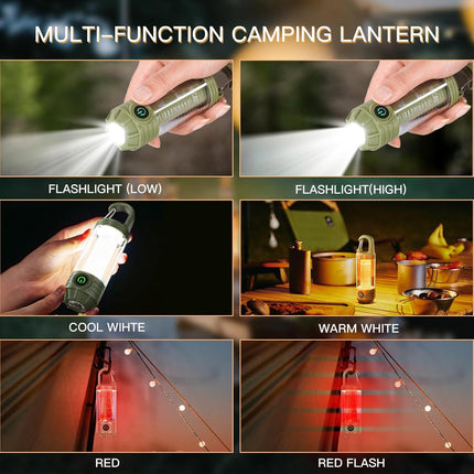 Rechargeable LED Camping Lantern Flashlight: 6 Modes, USB-C, Portable for Hiking, Emergency, Night Walking & Outdoor Adventures（green）.