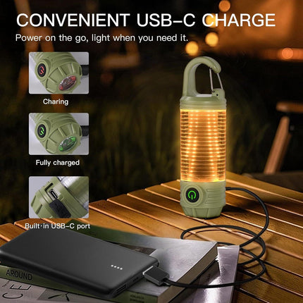 Rechargeable LED Camping Lantern Flashlight: 6 Modes, USB-C, Portable for Hiking, Emergency, Night Walking & Outdoor Adventures（green）.
