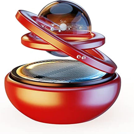 Red Solar-Powered Rotating Car Air Freshener: Space-Themed Dashboard Decor with Ocean Scent & 16 Cologne Pads.