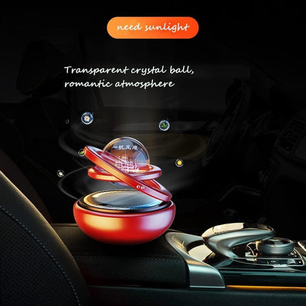 Red Solar-Powered Rotating Car Air Freshener: Space-Themed Dashboard Decor with Ocean Scent & 16 Cologne Pads.