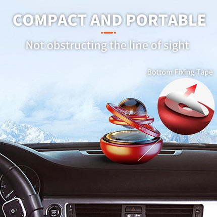 Red Solar-Powered Rotating Car Air Freshener: Space-Themed Dashboard Decor with Ocean Scent & 16 Cologne Pads.