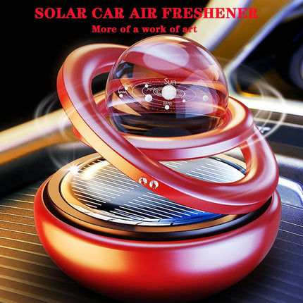 Red Solar-Powered Rotating Car Air Freshener: Space-Themed Dashboard Decor with Ocean Scent & 16 Cologne Pads.