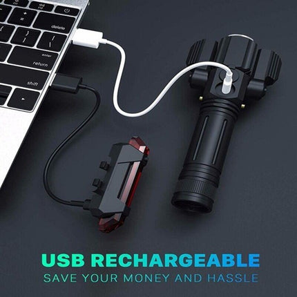 Rotatable Aluminium Alloy Bike Flashlight: USB Rechargeable, 500m Range, 170g with Mount, Perfect for Aussie Night Riders.