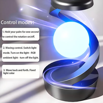 Rotating Levitating Night Light with RGB Colors & Wireless Charging: 1-Second Palm-Activated Spin, Motion-Sensing – Futuristic Lighting for Australian Bedrooms & Offices.