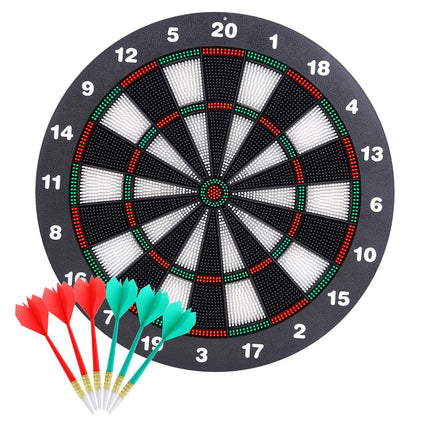 Safety Dart Board Set with 6 Soft Tip Darts: 16-Inch Rubber Dartboard for Family, Office & Party Leisure Sport.