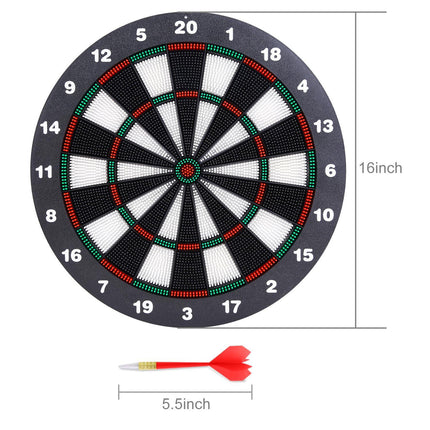 Safety Dart Board Set with 6 Soft Tip Darts: 16-Inch Rubber Dartboard for Family, Office & Party Leisure Sport.