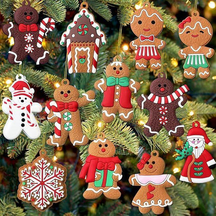 24pcs Christmas Ornaments Cute Snowman Xmas Tree Decorations Santa Claus Plastic Figurines Ornaments with Sugar Cookie House for Christmas Tree Hanging Party DIY Decor 3 Inch Tall.