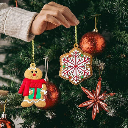 24pcs Christmas Ornaments Cute Snowman Xmas Tree Decorations Santa Claus Plastic Figurines Ornaments with Sugar Cookie House for Christmas Tree Hanging Party DIY Decor 3 Inch Tall.