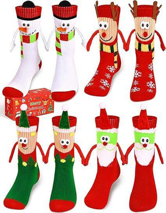 4 Pairs Christmas Socks, Crazy Holiday Hand Holding Socks Funny Christmas Stocking Stuffers.