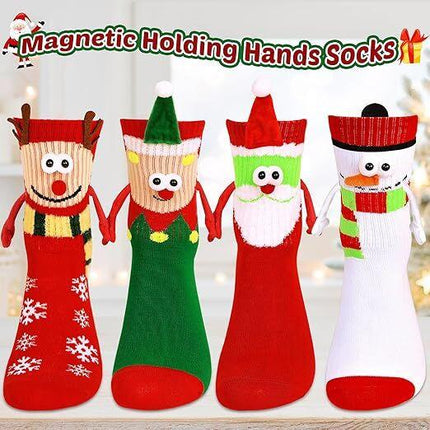 4 Pairs Christmas Socks, Crazy Holiday Hand Holding Socks Funny Christmas Stocking Stuffers.