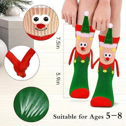 4 Pairs Christmas Socks, Crazy Holiday Hand Holding Socks Funny Christmas Stocking Stuffers.