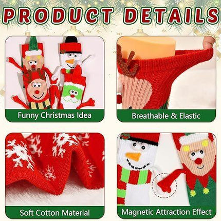 4 Pairs Christmas Socks, Crazy Holiday Hand Holding Socks Funny Christmas Stocking Stuffers.