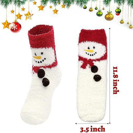 Christmas Socks - 6 Pairs Cozy Warm Fluffy Plush Bed Socks for Women, Girls - Cute Coral Fleece Xmas Indoor.