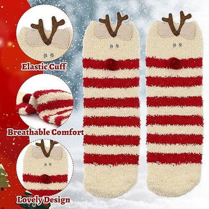 Christmas Socks - 6 Pairs Cozy Warm Fluffy Plush Bed Socks for Women, Girls - Cute Coral Fleece Xmas Indoor.