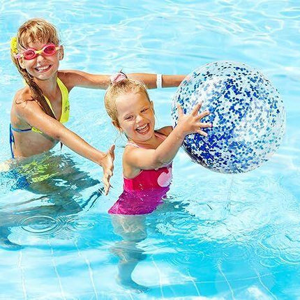 Christmas 10 Pcs Inflateable Sequin Glitter Beach Balls, 24 Inch and 16 Inch Jumbo Pool Confetti Glitter Balls, Swimming Pool Beach Toys for Summer Favor Decorations.