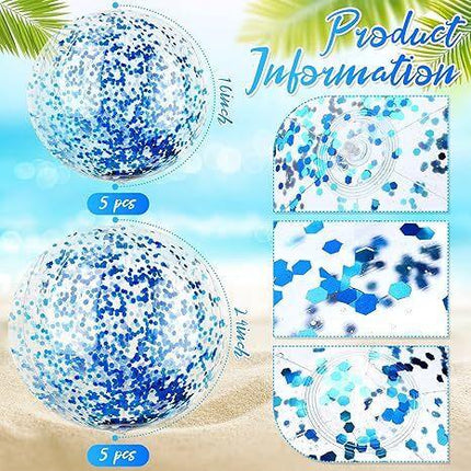 Christmas 10 Pcs Inflateable Sequin Glitter Beach Balls, 24 Inch and 16 Inch Jumbo Pool Confetti Glitter Balls, Swimming Pool Beach Toys for Summer Favor Decorations.