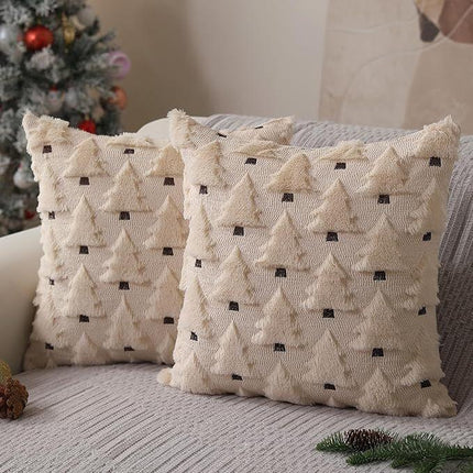 Christmas Pillow Covers 18x18 inch Set of 2 Black Christmas Decorations Soft Plush Faux Fur Wool Xmas Tree Throw Pillow Cases Winter Holiday Decor for Sofa Living Room.