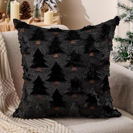 Christmas Pillow Covers 18x18 inch Set of 2 Black Christmas Decorations Soft Plush Faux Fur Wool Xmas Tree Throw Pillow Cases Winter Holiday Decor for Sofa Living Room.