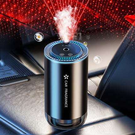 Smart Car Air Freshener with Starry Lights Projector: Automatic Aroma Diffuser, 3 Modes, Rechargeable for Car & Home.