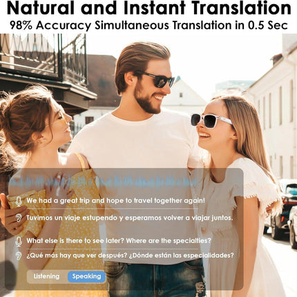 AI Smart Translation Sunglasses: UV400, Bluetooth, 110+ Languages, Voice Control – Ideal for Travel & Work (Pink).