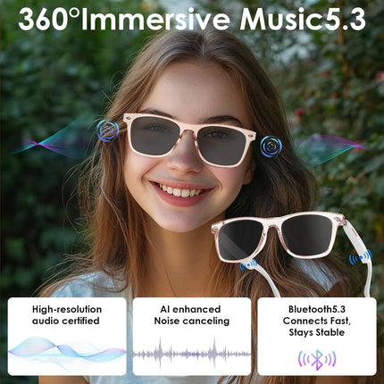 AI Smart Translation Sunglasses: UV400, Bluetooth, 110+ Languages, Voice Control – Ideal for Travel & Work (Pink).
