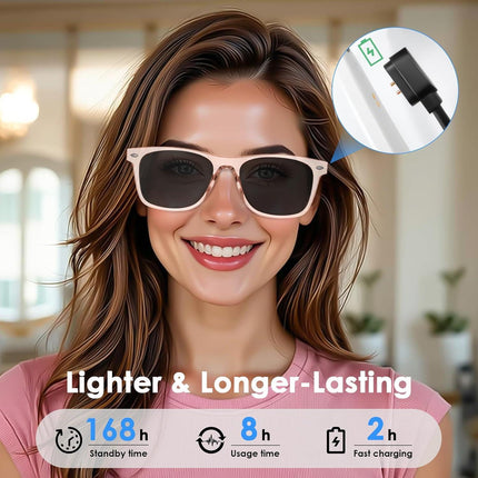 AI Smart Translation Sunglasses: UV400, Bluetooth, 110+ Languages, Voice Control – Ideal for Travel & Work (Pink).