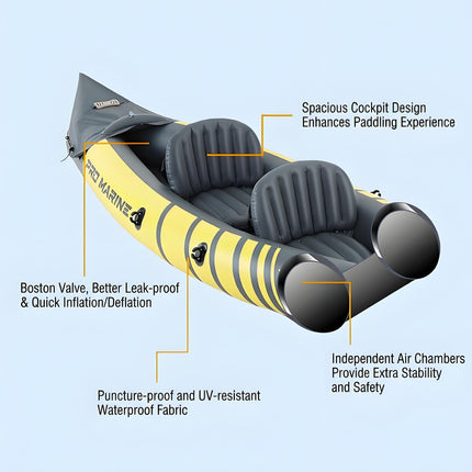 Advanced Elements Inflatable Kayak: 1/2 Person Recreational Convertible (Yellow) – Tandem/Solo Paddling with Durable PVC Hull.