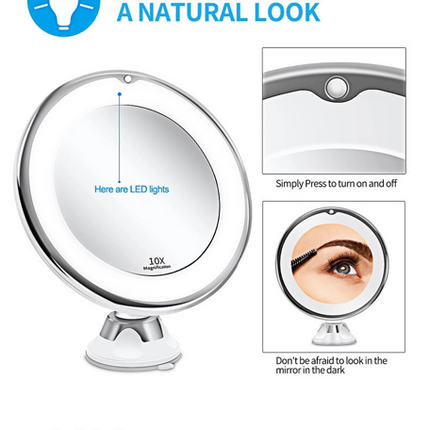 Christmas gift 10X Magnifying Suction Cup LED Makeup Mirror: Flawless Vanity Mirror with Natural Light for Precise Grooming.