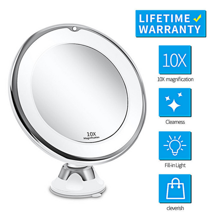 Christmas gift 10X Magnifying Suction Cup LED Makeup Mirror: Flawless Vanity Mirror with Natural Light for Precise Grooming.