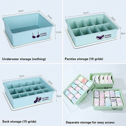 Underwear Panties Socks Box Close-fitting Clothing Storage Box Drawer Three-piece Cover with Compartment Household.