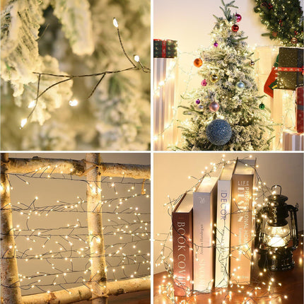 300 LED Warm White Fairy String Lights, 9m Black Wire, Battery-Operated, IP44 Waterproof, Timer Function for Christmas Bedroom Wreath Decor (Batteries Not Included).