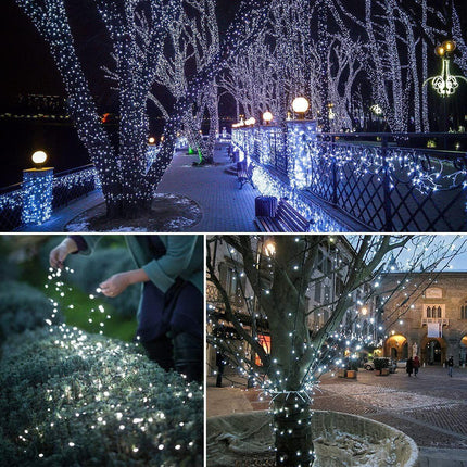 300 LED Cool White Fairy String Lights, 9m Green Wire, Battery-Operated, IP44 Waterproof with Timer for Christmas Decor (Batteries Not Included).