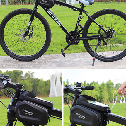 Waterproof Bike Frame Bag with Touchscreen & Headphone Hole: 3-in-1 Capacity Bicycle Bag for Phones & Gear, Aussie Cyclist Essential.